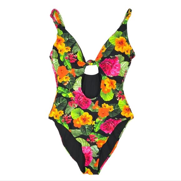 NWOT Andie One Piece The Santorini Swimsuit Black Floral Colorful Vibrant - Picture 4 of 10